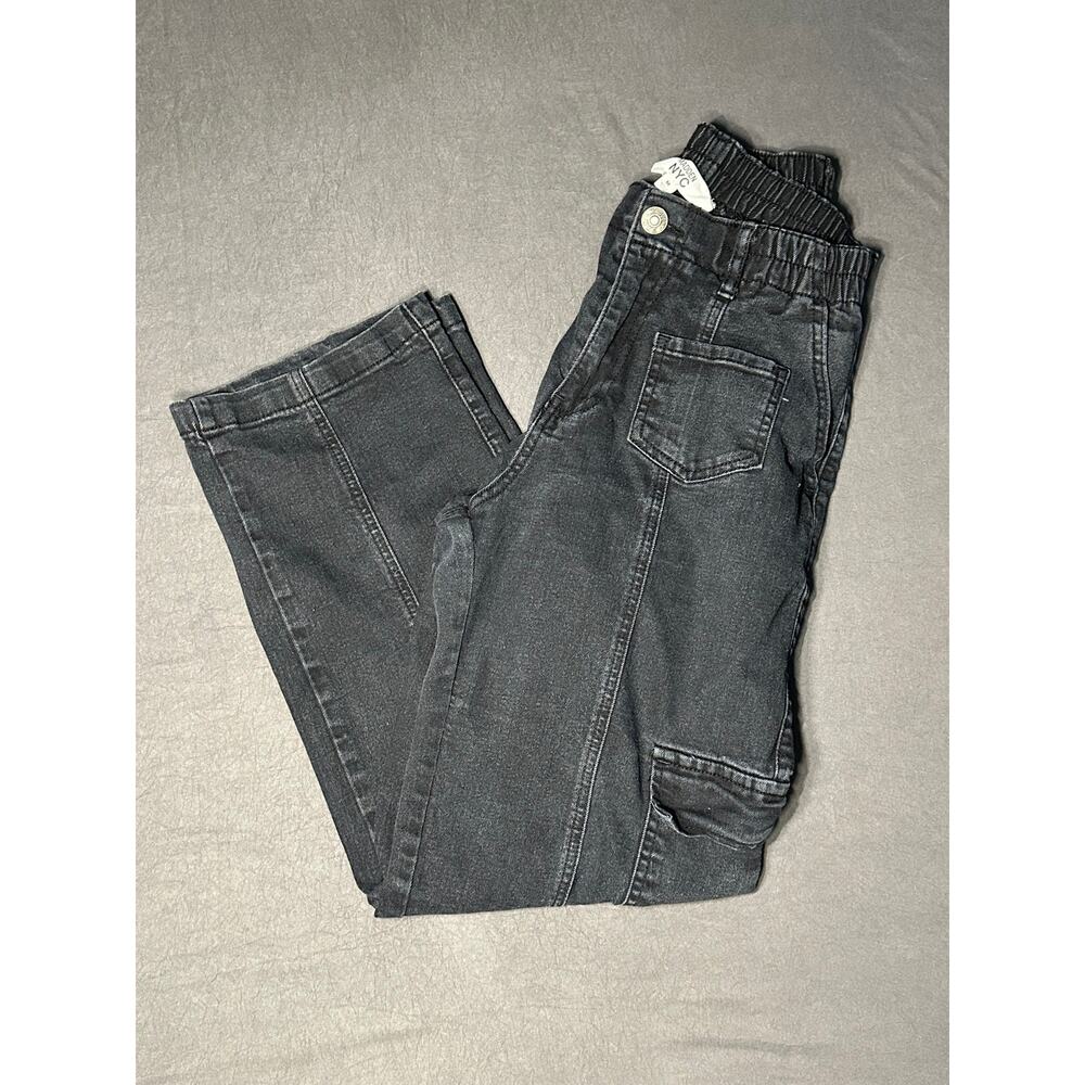 Madden NYC Jeans Womens Medium Faded Black Cargo High Rise Wide